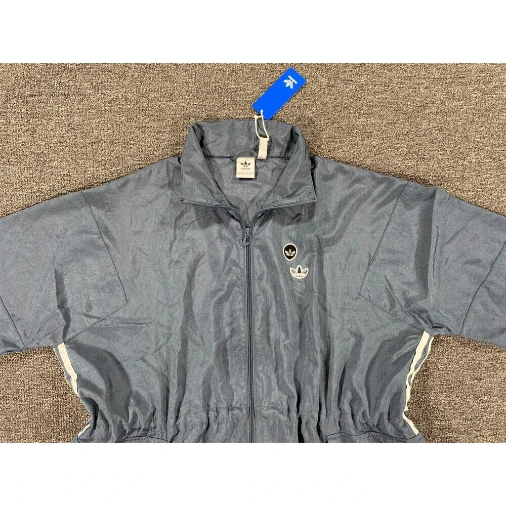 Adidas Jacket Womens Small S Blue Full Zip Oversized Windbreaker Track FU3777 - Picture 2 of 12